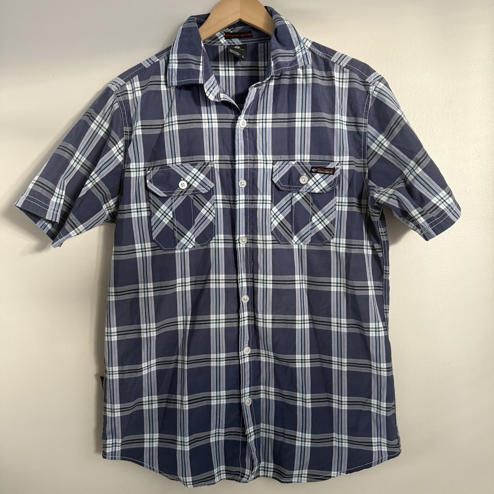 Y2K Enyce Sean John Plaid Button Up Men's L Short Sleeve Shirt Blue